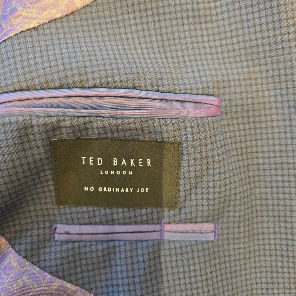 Ted Baker London Joey C Mens 40 Blue Micro Check Wool Blazer Jacket Sport Coat - Picture 3 of 7